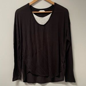 Vince Womens Sz S Top Black White Long Sleeve Semi Sheer Dropped Shoulder